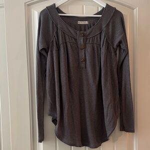 We The Free Waffle-Knit Henley Top - Charcoal
